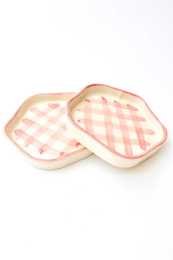 Casa Amarosa S/2 Ceramic Gingham Coasters