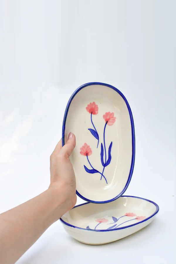 Casa Amarosa Set of 2 Handmade Ceramic Camellia Serving Bowls