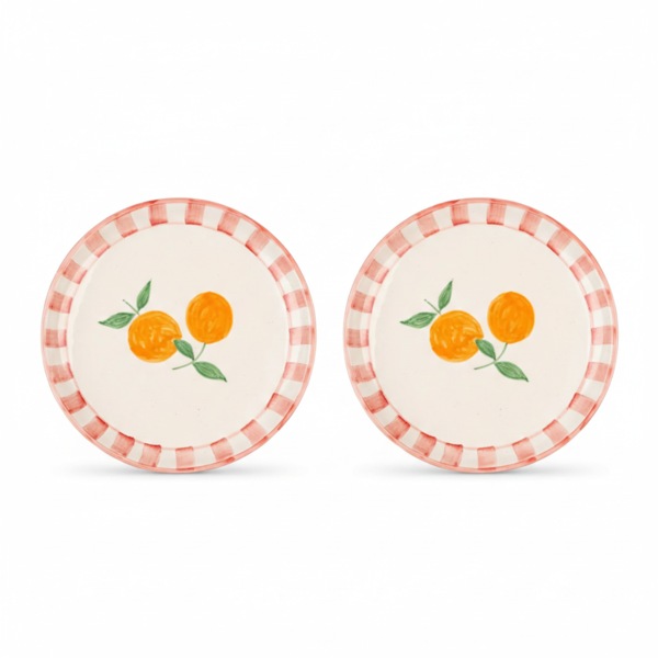 Casa Amarosa S/2 Orange Striped Ceramic Snack Plate