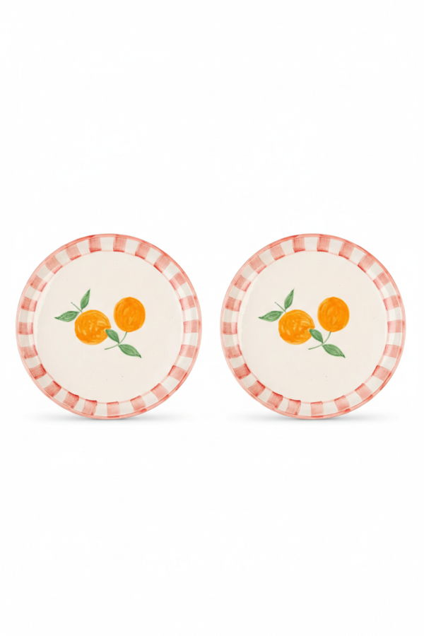 Casa Amarosa S/2 Orange Striped Ceramic Snack Plate