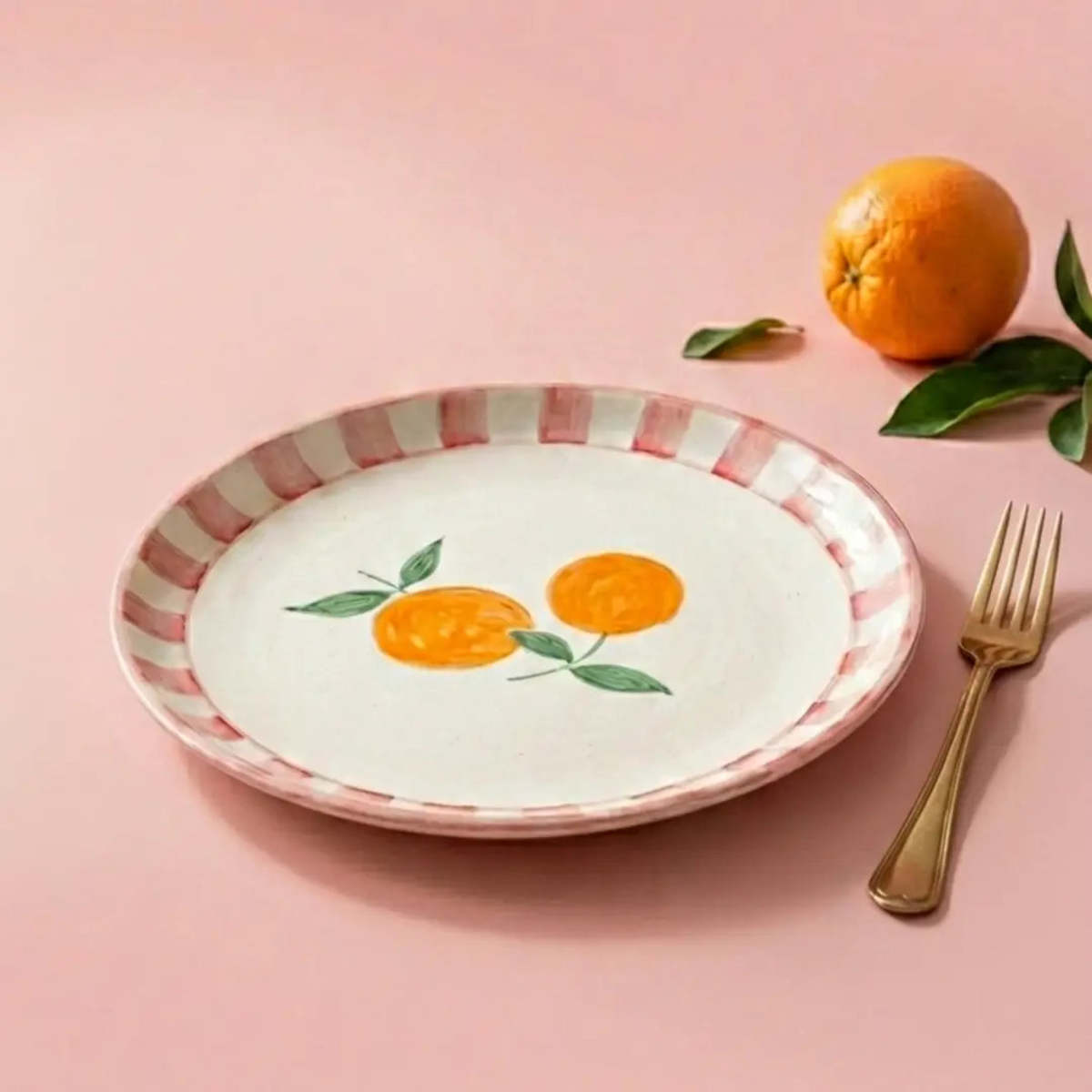 Casa Amarosa S/2 Orange Striped Ceramic Snack Plate - Image 3 of 4