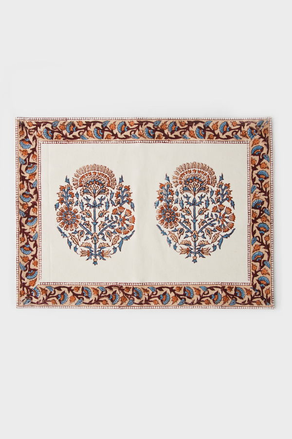 Mela Artisans Saffra Hand Block Printed Cotton Placemats Set of 4
