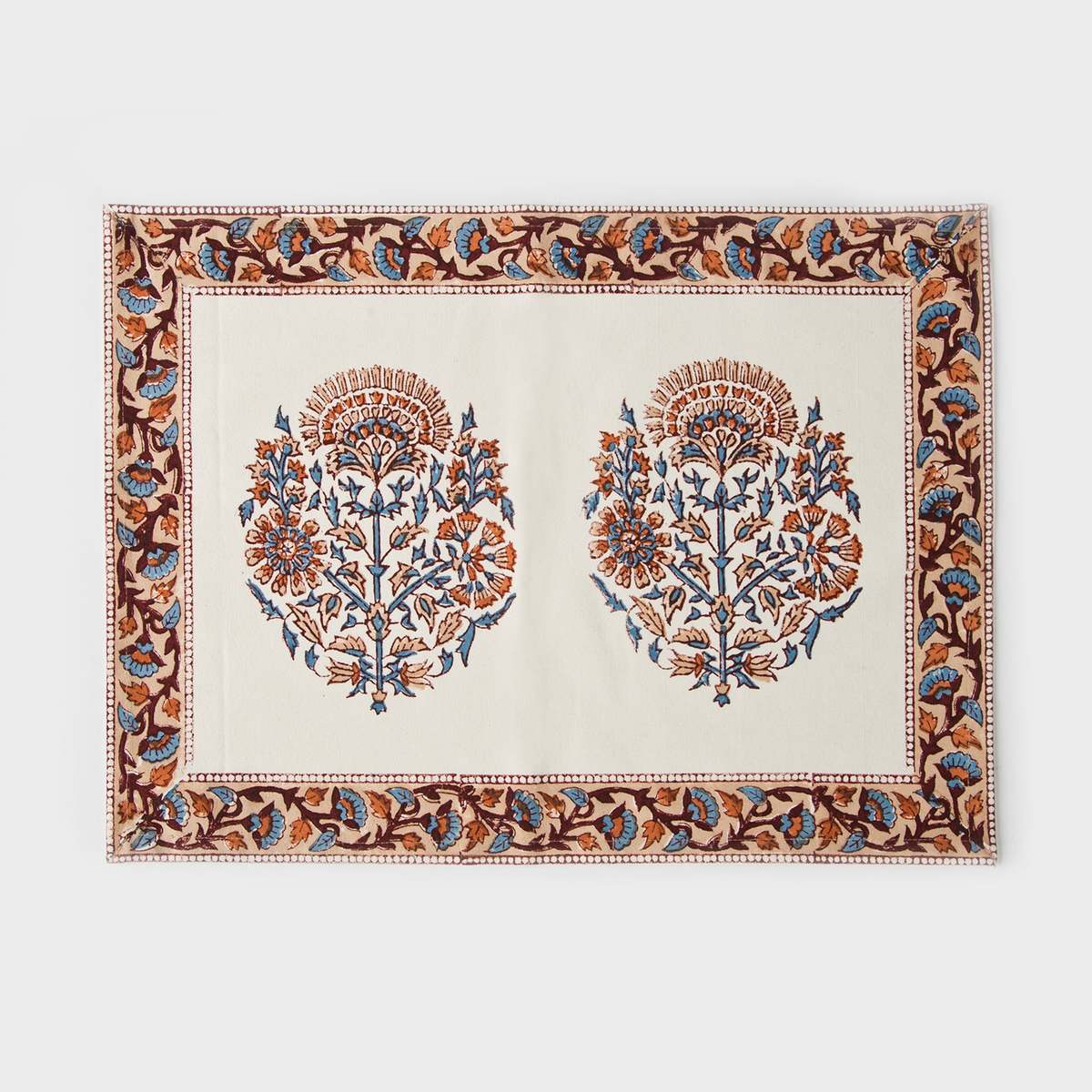 Mela Artisans Saffra Hand Block Printed Cotton Placemats Set of 4 - Image 2 of 6