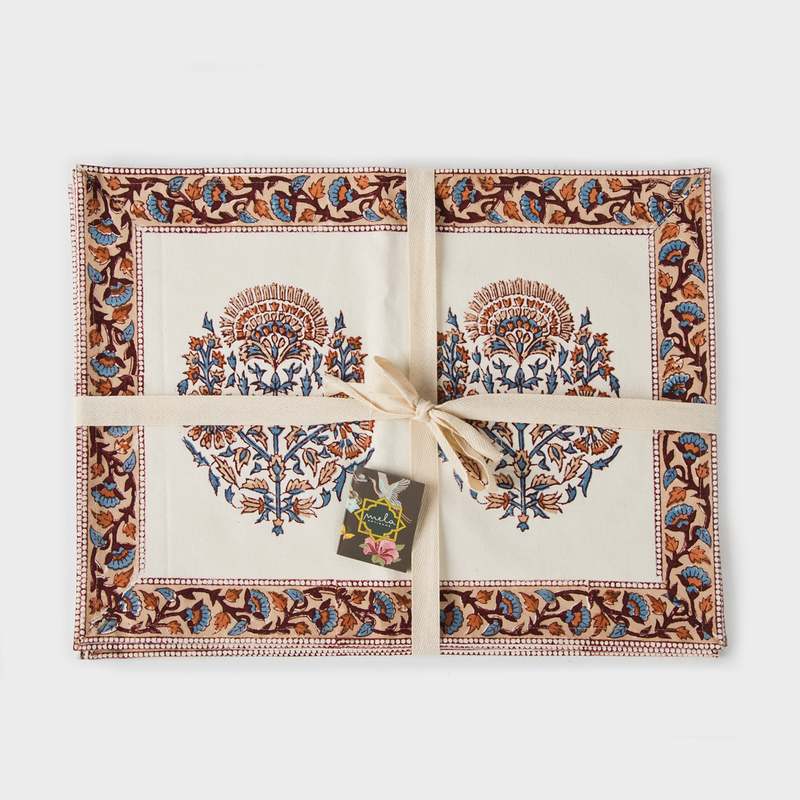 Mela Artisans Saffra Hand Block Printed Cotton Placemats Set of 4