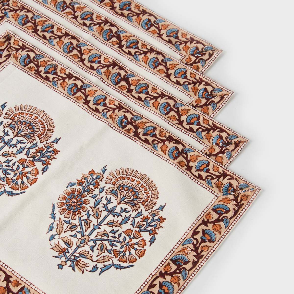 Mela Artisans Saffra Hand Block Printed Cotton Placemats Set of 4 - Image 4 of 6