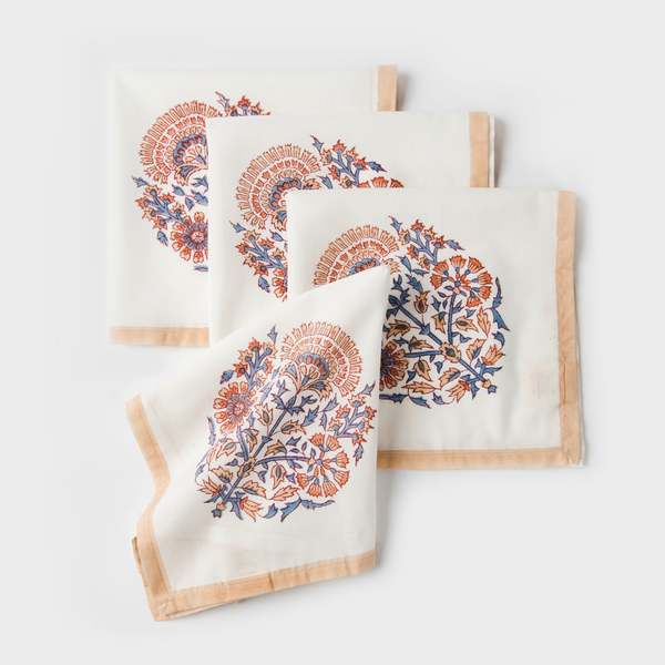 Mela Artisans Saffra Hand Block Printed Napkins Set of 4