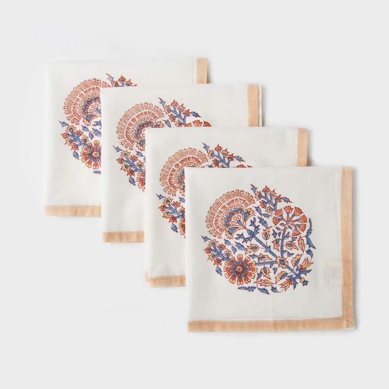 Mela Artisans Saffra Hand Block Printed Napkins Set of 4