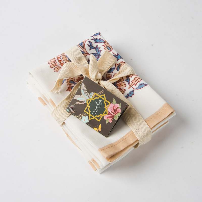Mela Artisans Saffra Hand Block Printed Napkins Set of 4