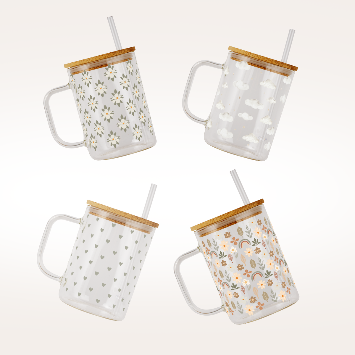 Sip Sip Hooray Soft Neutrals 17oz Glass Mug Set - Image 1 of 7