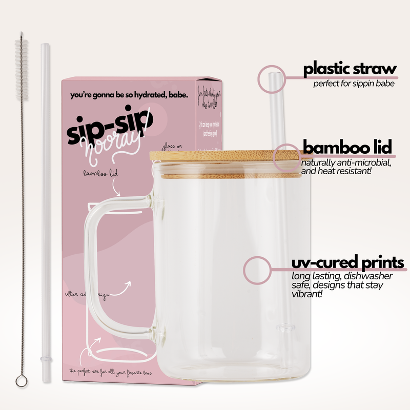 Sip Sip Hooray Soft Neutrals 17oz Glass Mug Set