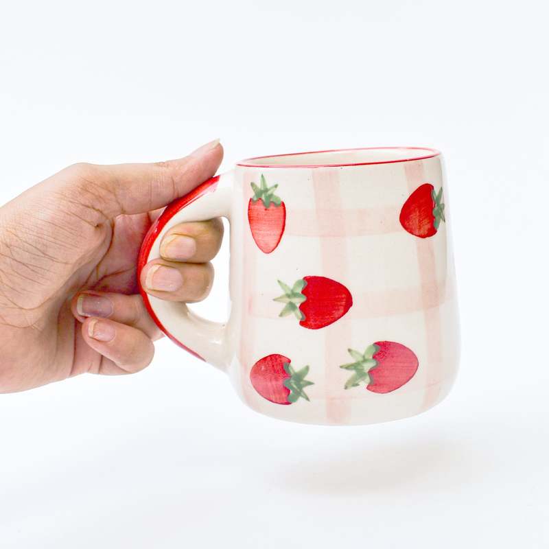 Casa Amarosa Strawberry Checkered Delight Ceramic Mug