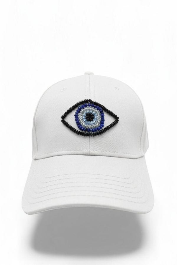 C. GRASSI The Energy Project Evil Eye Hand-Beaded Natural Crystals Cap