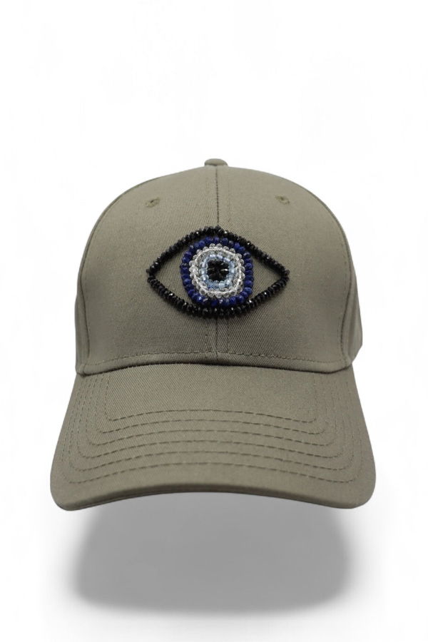 C. GRASSI The Energy Project Evil Eye Hand-Beaded Natural Crystals Cap