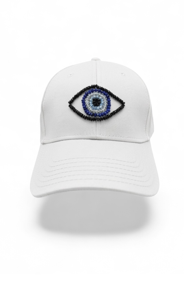 C. GRASSI The Energy Project Evil Eye Hand-Beaded Natural Crystals Cap