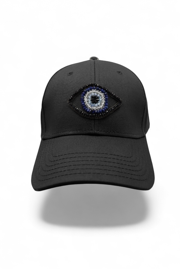 C. GRASSI The Energy Project Evil Eye Hand-Beaded Natural Crystals Cap