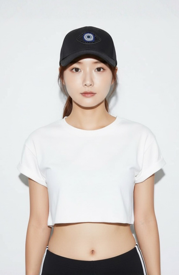 C. GRASSI The Energy Project Evil Eye Hand-Beaded Natural Crystals Cap