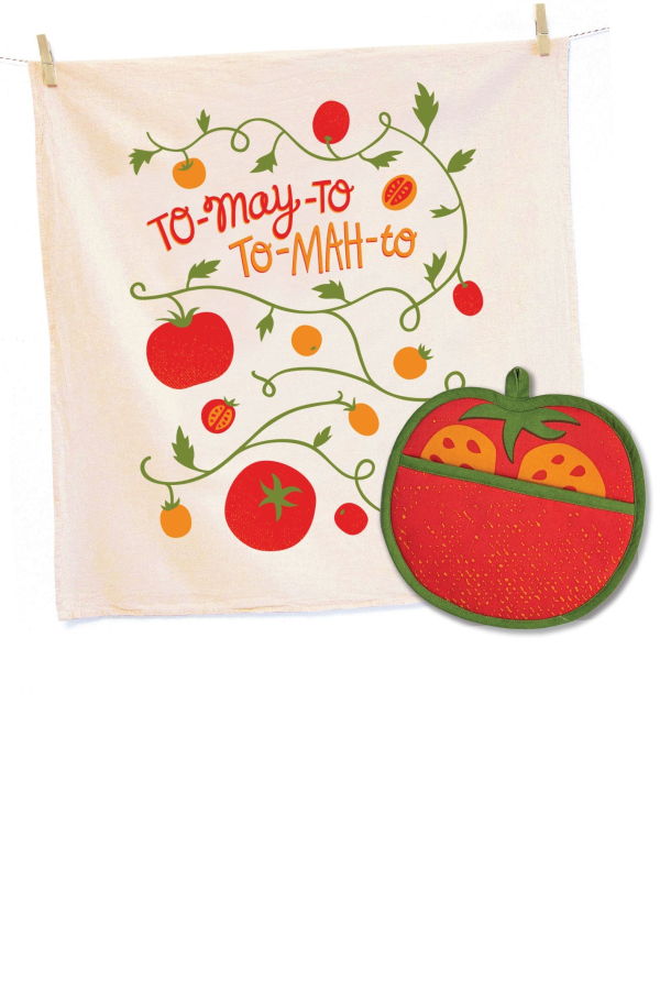 The Neighborgoods Tomato Tea Towel and Pot Holder Set