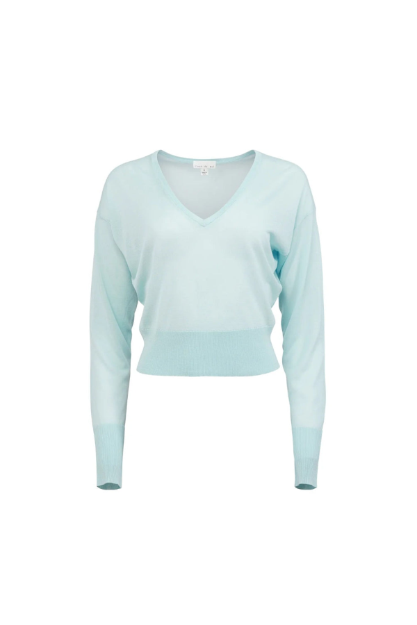 Fleur du Mal Sheer Knit V-Neck Sweater - Frosted Mint