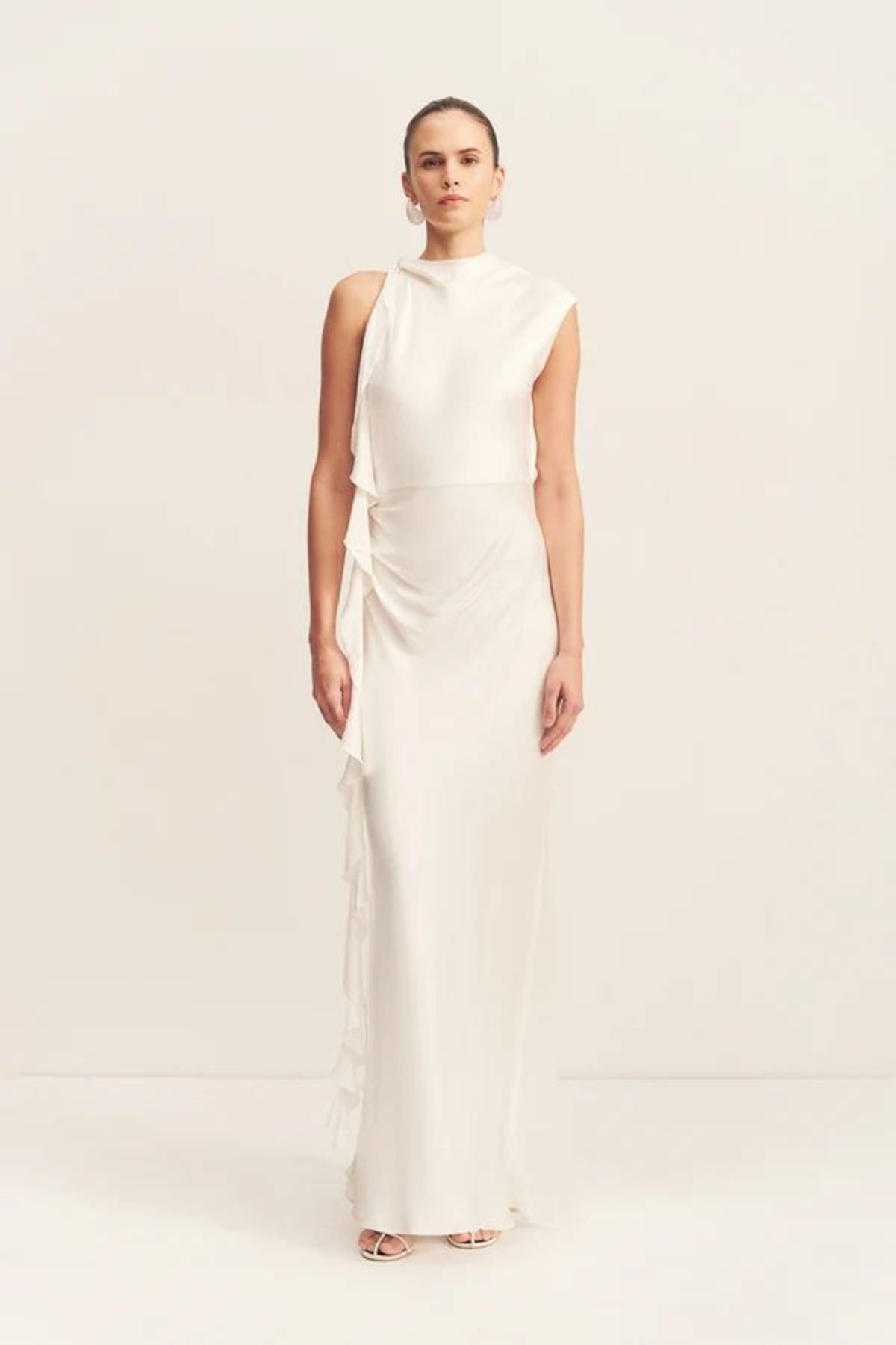 Shona Joy Agnes Draped Ruffled Maxi Dress - Ivory - Image 1 of 8