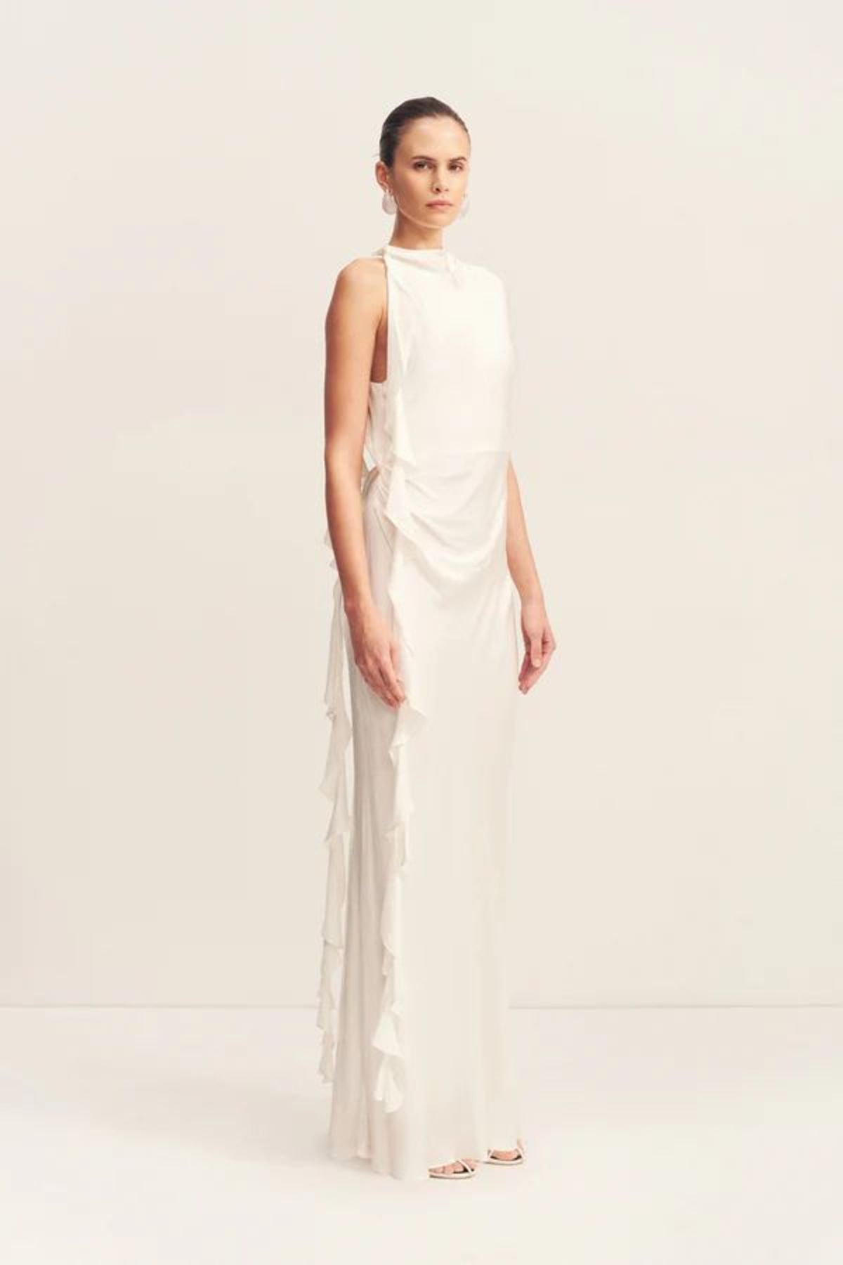 Shona Joy Agnes Draped Ruffled Maxi Dress - Ivory - Image 3 of 8