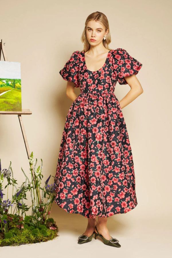 Sister Jane Impressions Jacquard Midi Dress - Red & Navy Blue