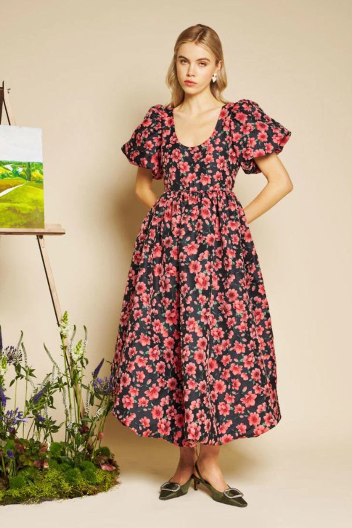 Sister Jane Impressions Jacquard Midi Dress - Red & Navy Blue - Image 1 of 7