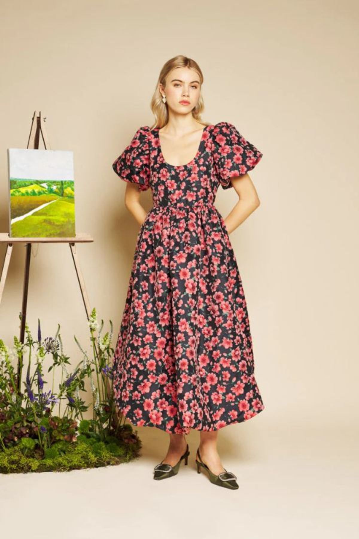 Sister Jane Impressions Jacquard Midi Dress - Red & Navy Blue - Image 3 of 7