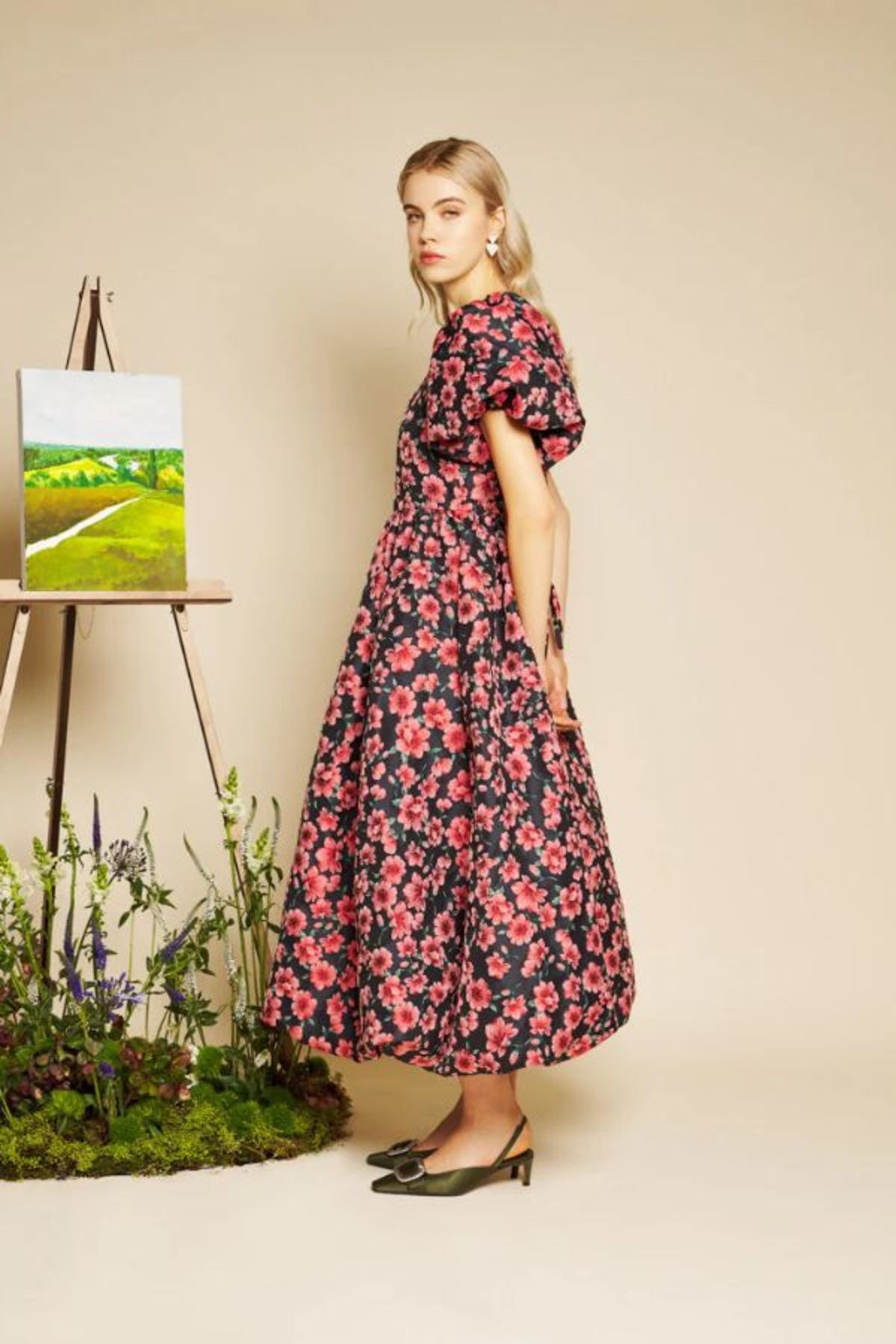 Sister Jane Impressions Jacquard Midi Dress - Red & Navy Blue - Image 4 of 7