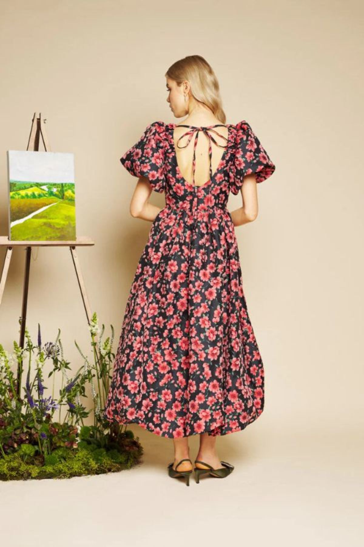 Sister Jane Impressions Jacquard Midi Dress - Red & Navy Blue - Image 5 of 7