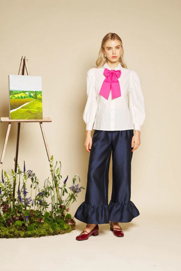 Sister Jane Orchid Jacquard Ruffle Trousers - Navy Blue