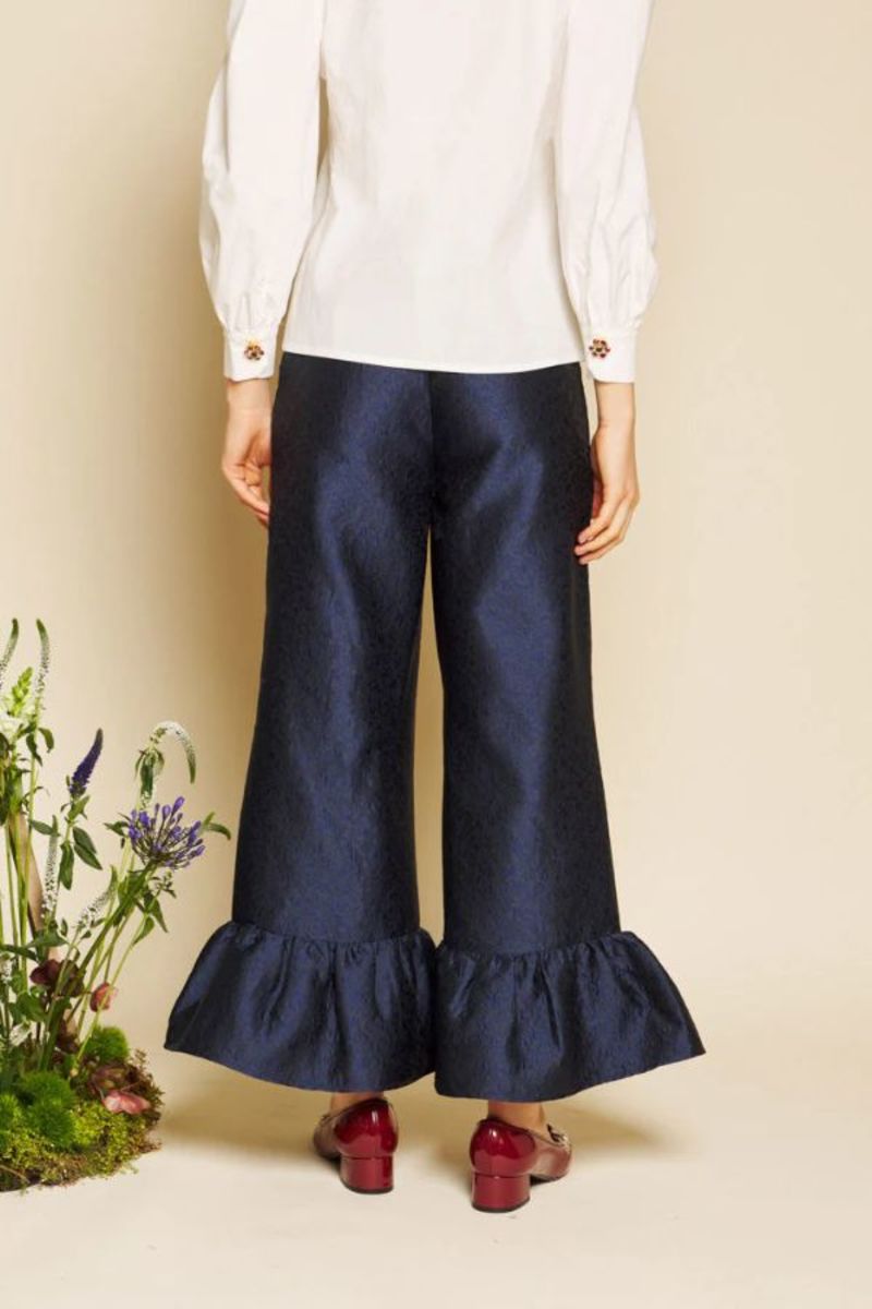 Sister Jane Orchid Jacquard Ruffle Trousers - Navy Blue