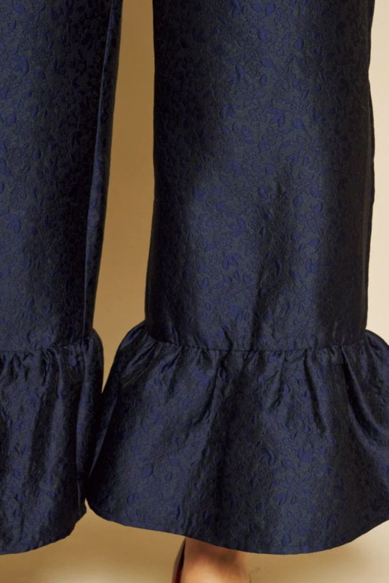Sister Jane Orchid Jacquard Ruffle Trousers - Navy Blue
