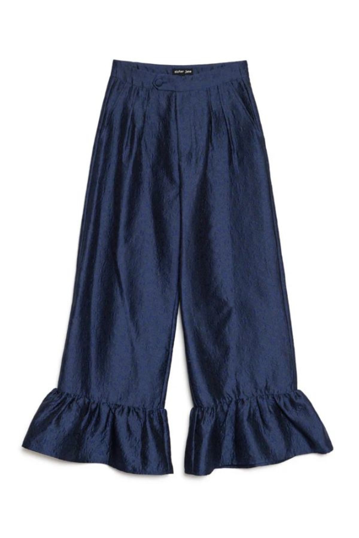 Sister Jane Orchid Jacquard Ruffle Trousers - Navy Blue - Image 7 of 7