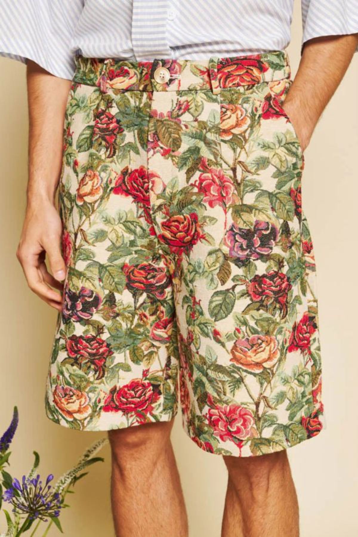 Sister Jane Petunia Tapestry Bermuda Shorts - Red/Green/Tan - Image 2 of 6