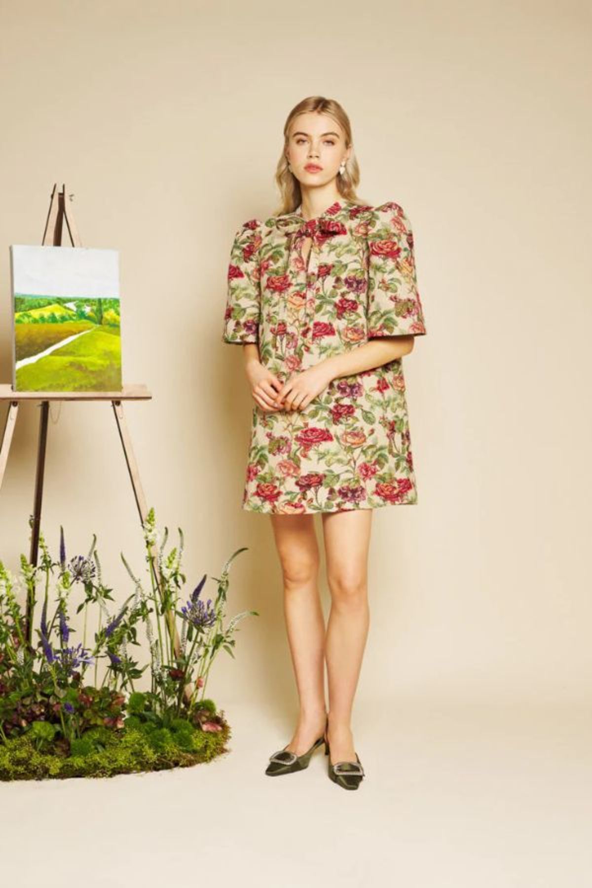 Sister Jane Petunia Tapestry Mini Dress - Red/Green/Tan - Image 1 of 7