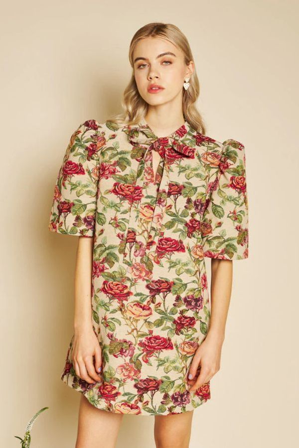 Sister Jane Petunia Tapestry Mini Dress - Red/Green/Tan