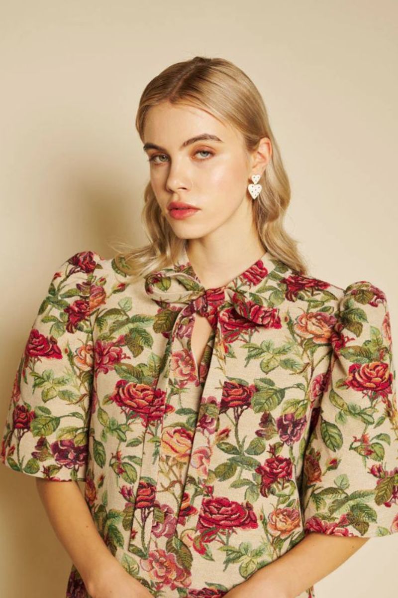 Sister Jane Petunia Tapestry Mini Dress - Red/Green/Tan