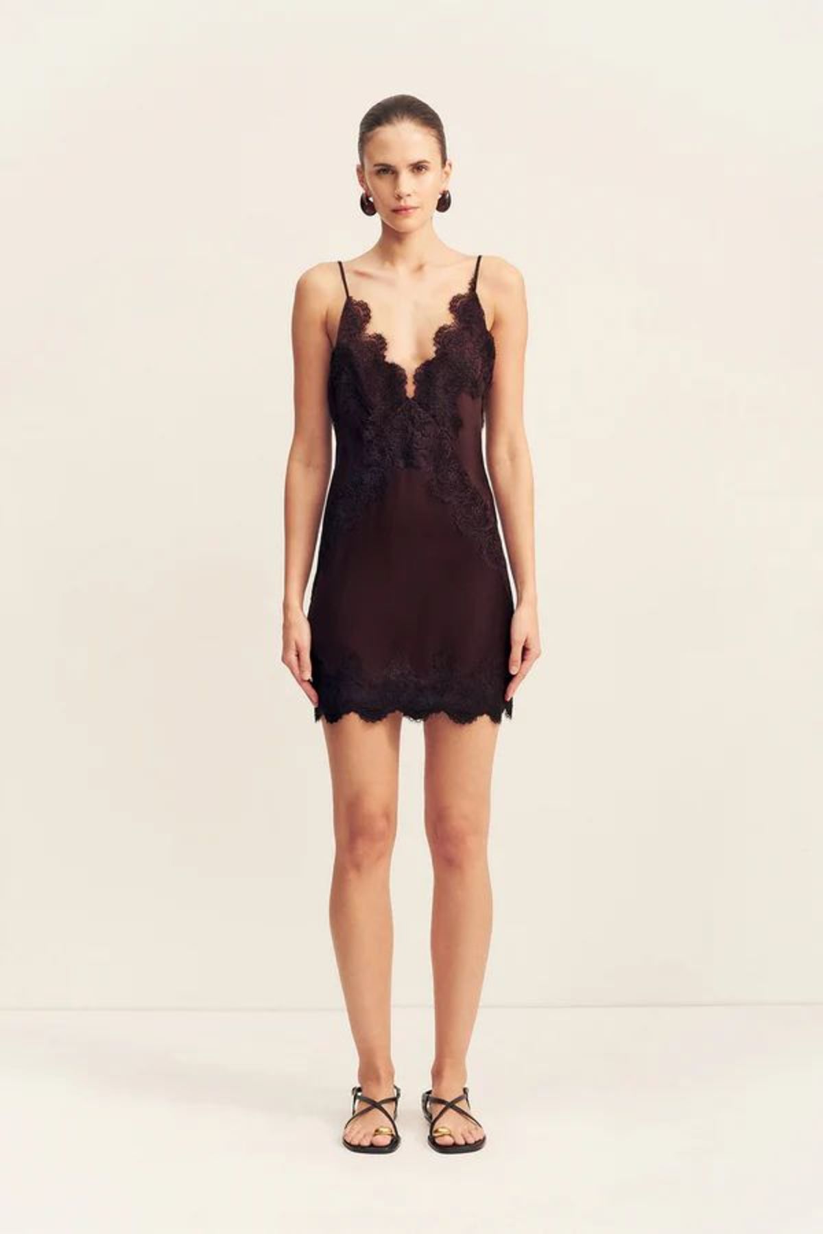 Shona Joy Simona Lace Slip Mini Dress - Espresso - Image 1 of 6