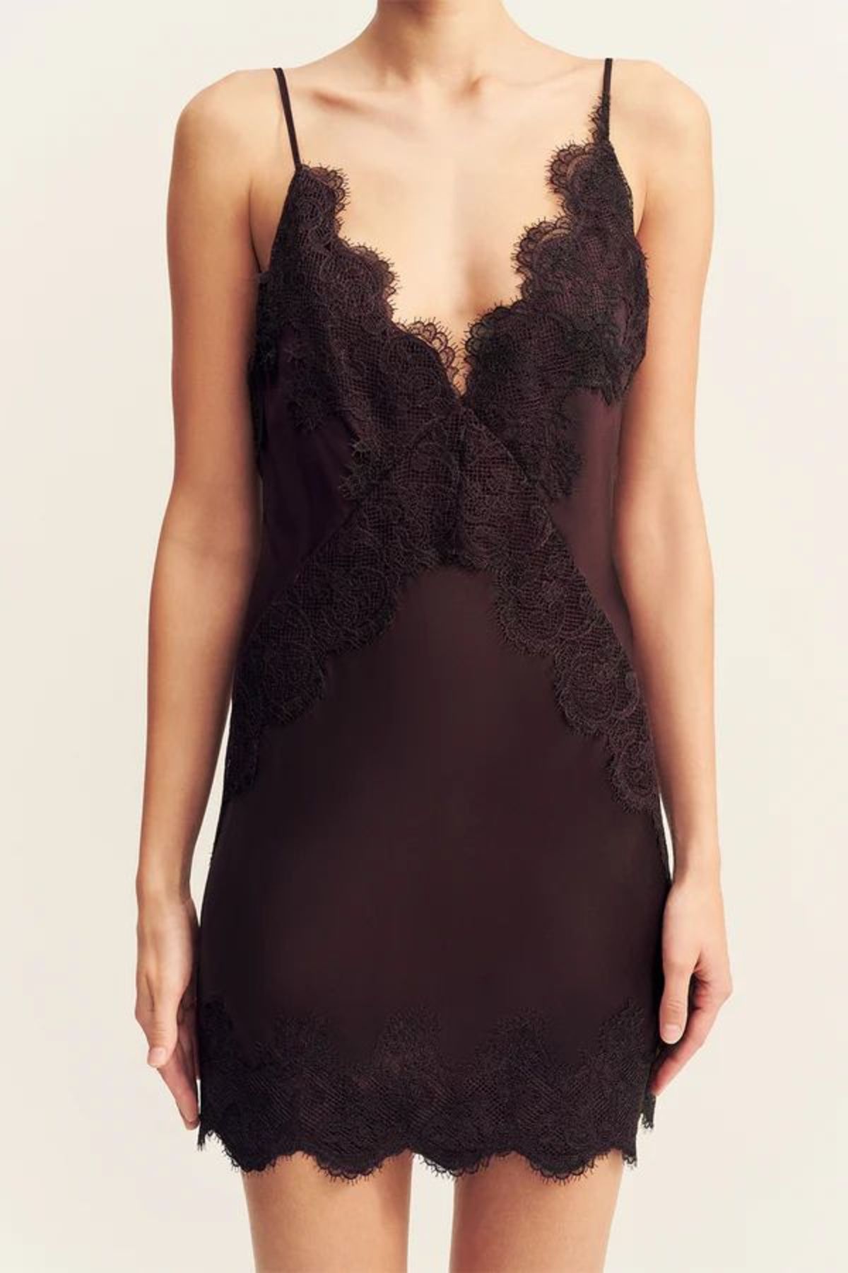 Shona Joy Simona Lace Slip Mini Dress - Espresso - Image 6 of 6