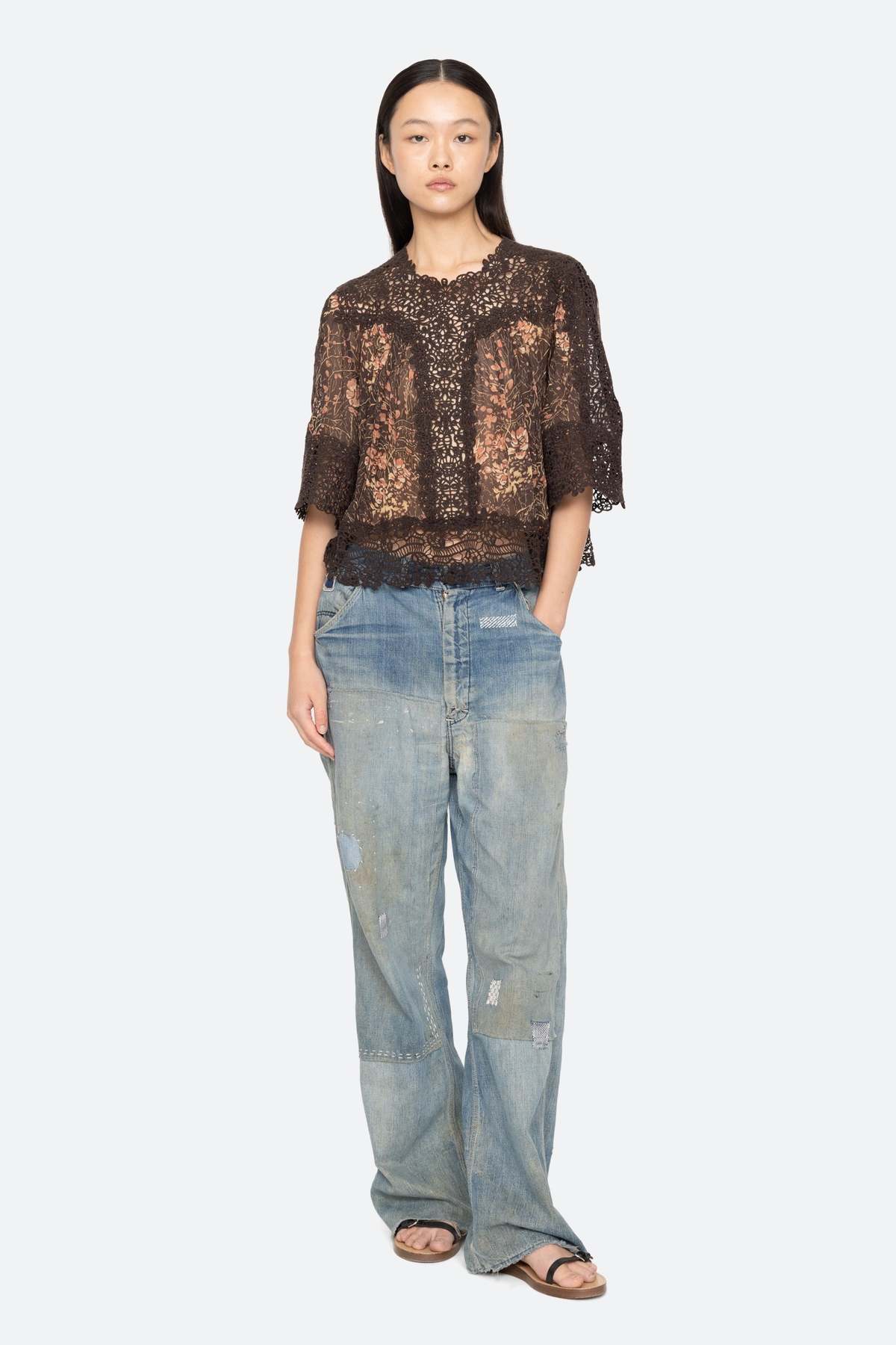 Sea NY Luisa Print Short Sleeve Top - Brown - Image 3 of 18