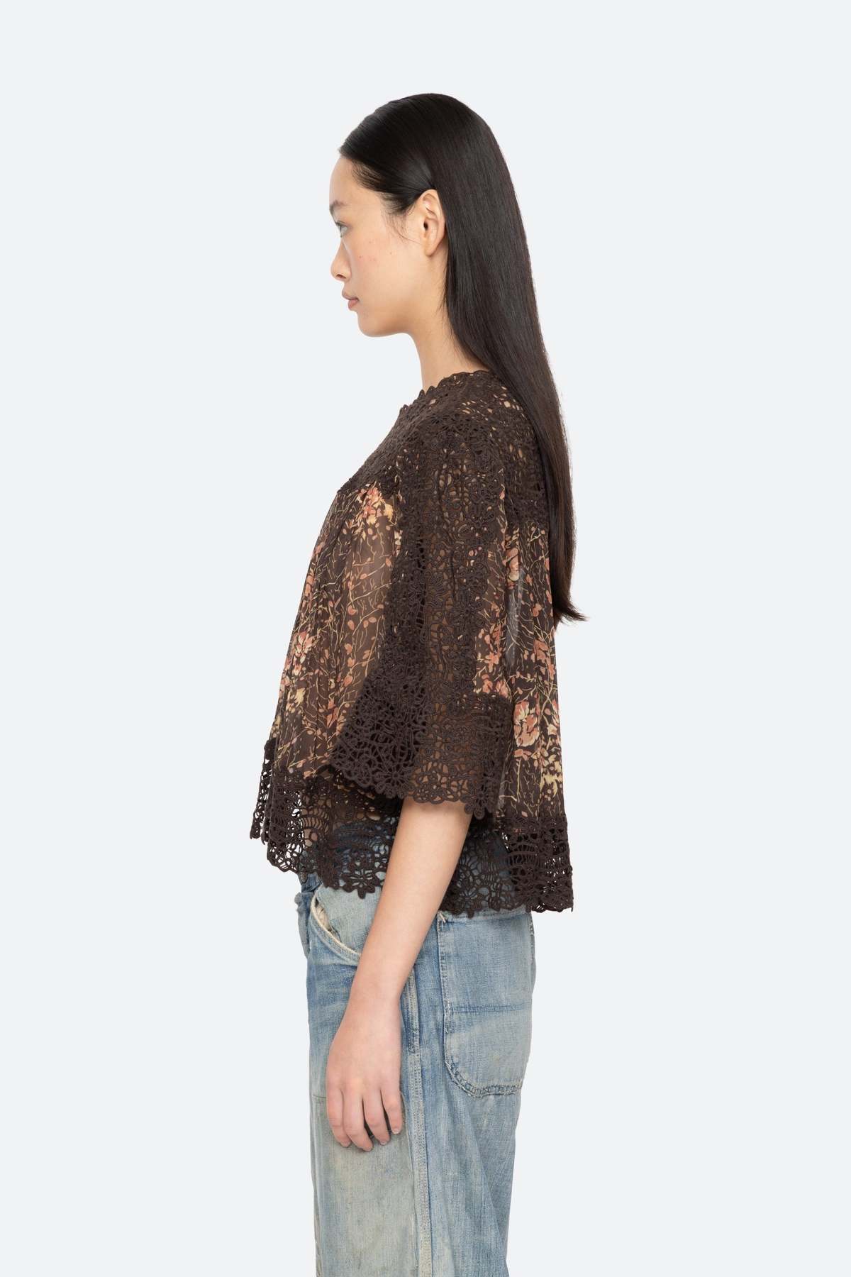 Sea NY Luisa Print Short Sleeve Top - Brown - Image 4 of 18
