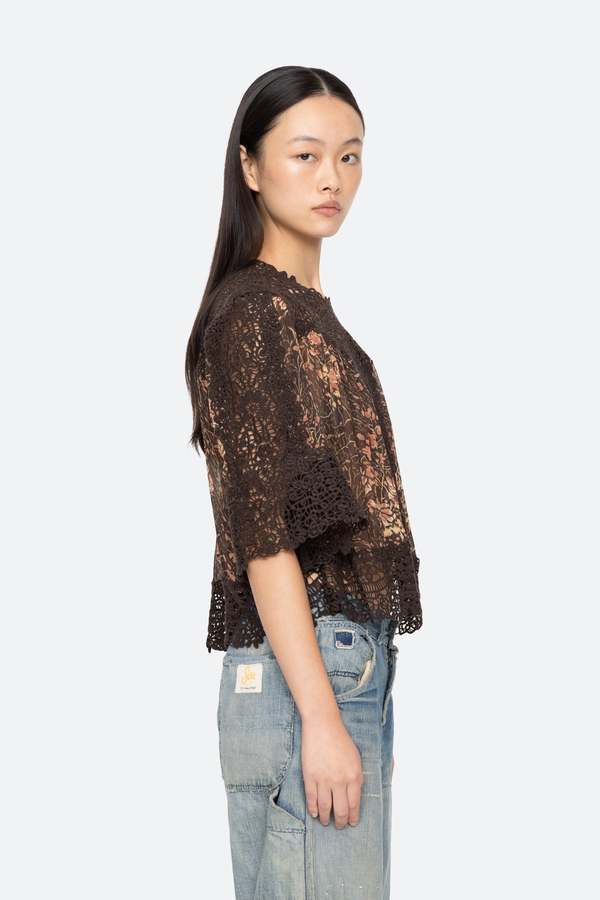 Sea NY Luisa Print Short Sleeve Top - Brown