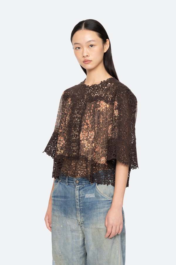Sea NY Luisa Print Short Sleeve Top - Brown