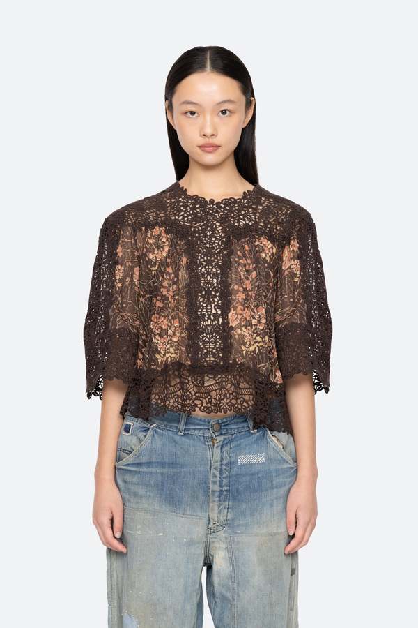 Sea NY Luisa Print Short Sleeve Top - Brown