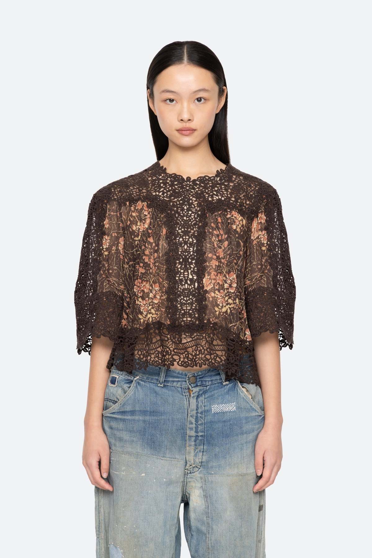 Sea NY Luisa Print Short Sleeve Top - Brown - Image 7 of 18