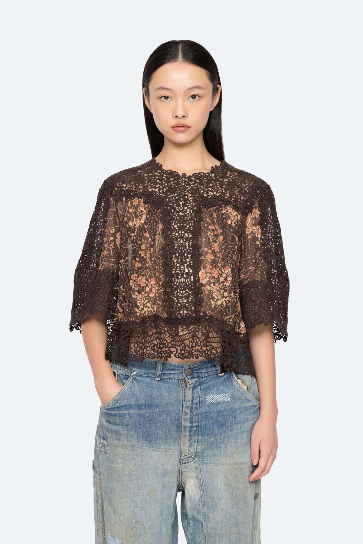 Sea NY Luisa Print Short Sleeve Top - Brown - Image 8 of 18