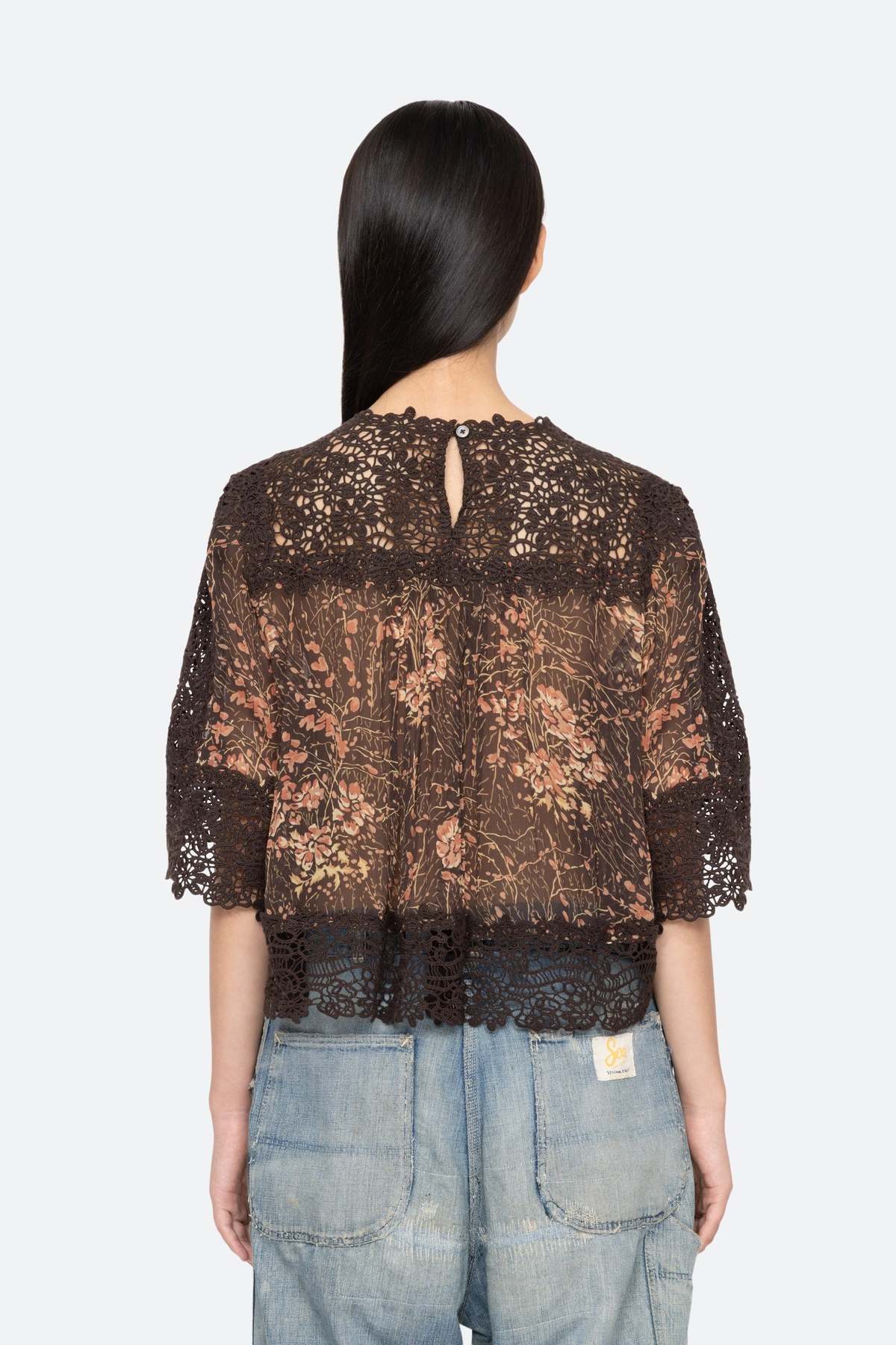 Sea NY Luisa Print Short Sleeve Top - Brown - Image 9 of 18