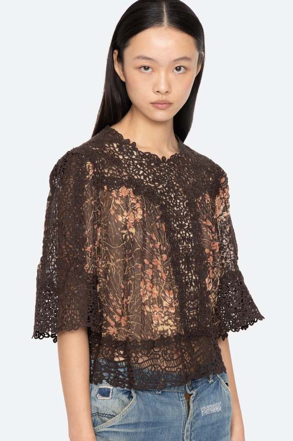 Sea NY Luisa Print Short Sleeve Top - Brown