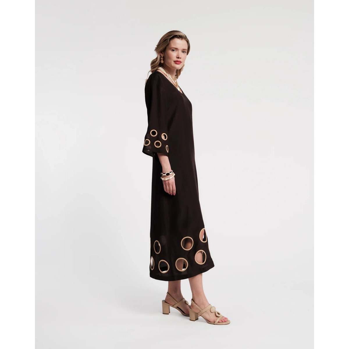 Frances Valentine Faye Cut Out Maxi Dress - Black/Taupe - Image 3 of 4