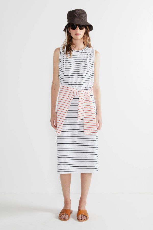 Kule The Tank Dress - White/Navy Pinstripe